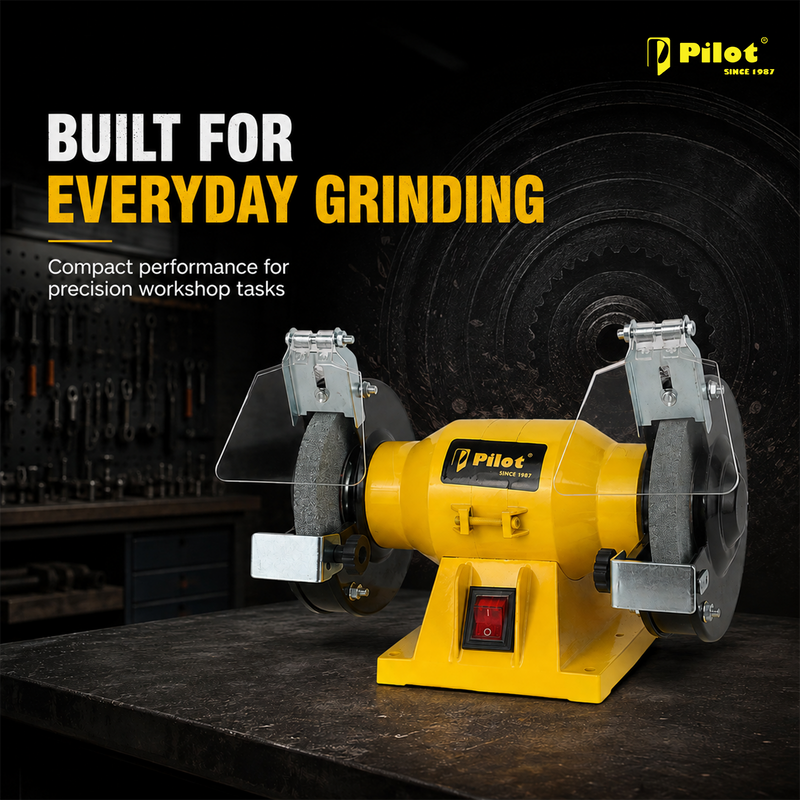 Pilot Bench Grinder 5 Inch (125mm) 200W Electric Grinding Machine | 2950 RPM Heavy Duty Bench Grinder for Tool Sharpening, Metal Grinding, Rust Removal, Polishing & Workshop Use
