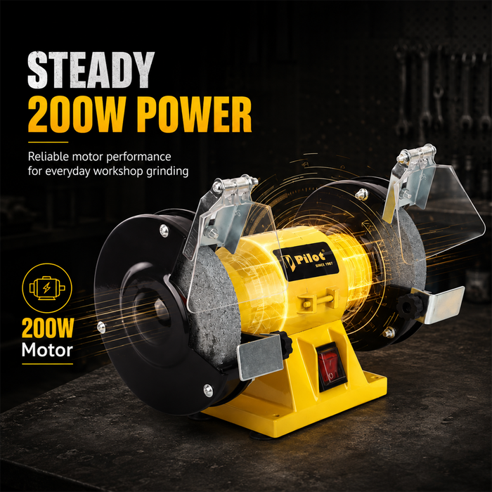 Pilot Bench Grinder 5 Inch (125mm) 200W Electric Grinding Machine | 2950 RPM Heavy Duty Bench Grinder for Tool Sharpening, Metal Grinding, Rust Removal, Polishing & Workshop Use