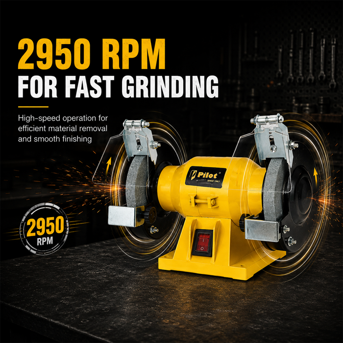 Pilot Bench Grinder 5 Inch (125mm) 200W Electric Grinding Machine | 2950 RPM Heavy Duty Bench Grinder for Tool Sharpening, Metal Grinding, Rust Removal, Polishing & Workshop Use