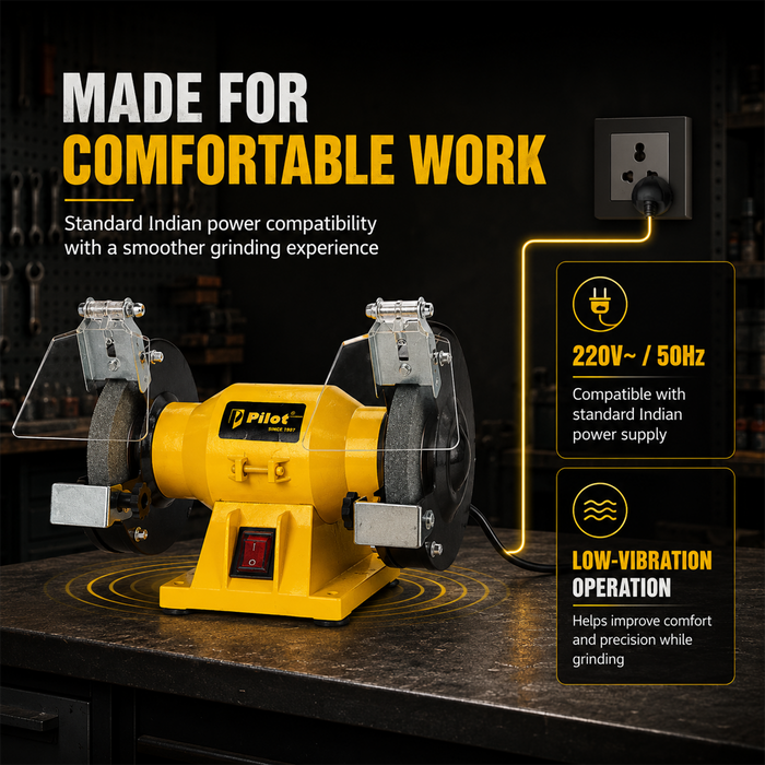 Pilot Bench Grinder 5 Inch (125mm) 200W Electric Grinding Machine | 2950 RPM Heavy Duty Bench Grinder for Tool Sharpening, Metal Grinding, Rust Removal, Polishing & Workshop Use