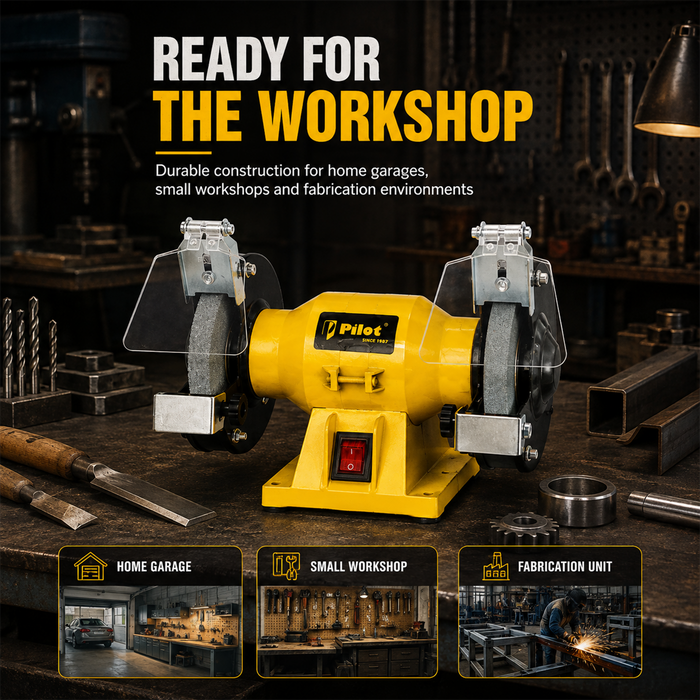 Pilot Bench Grinder 5 Inch (125mm) 200W Electric Grinding Machine | 2950 RPM Heavy Duty Bench Grinder for Tool Sharpening, Metal Grinding, Rust Removal, Polishing & Workshop Use
