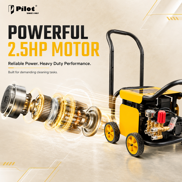 Pilot High Pressure Washer 2.5HP Copper Motor, 90-120 Bar, 12L/min Water Flow, Car Pressure Washer, Water Pressure Washer for Car Cleaning, Bike Washing, Patio, Driveway & Outdoor Cleaning