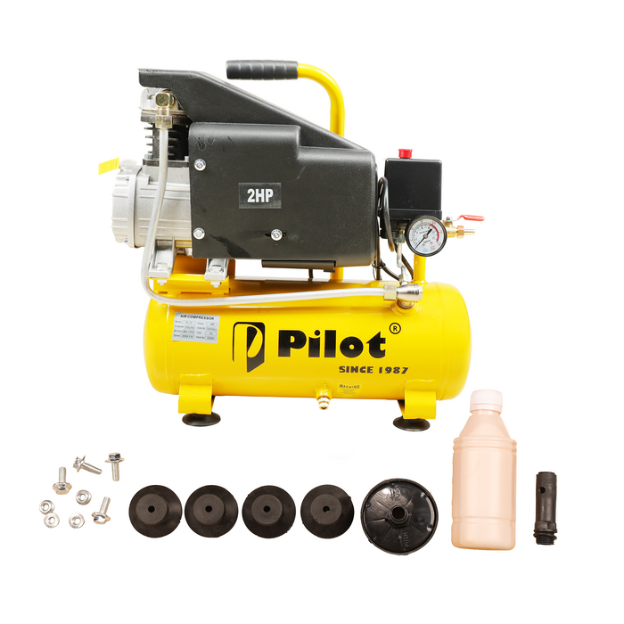 Pilot 2HP Direct Driven Air Compressor 12L, 256L/min, 8 Bar, 2850 RPM – Portable Air Compressor for Car Washing, Tyre Inflation, Spray Painting & Garage Use