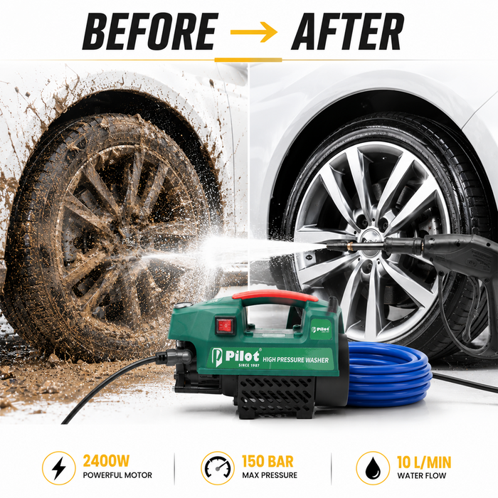 Pilot 2400W High Pressure Car Washer | 150 Bar 10L/min Water Flow | Portable Pressure Washer for Car, Bike, Home Cleaning, Patio & Garden Use | PL-PWC-02