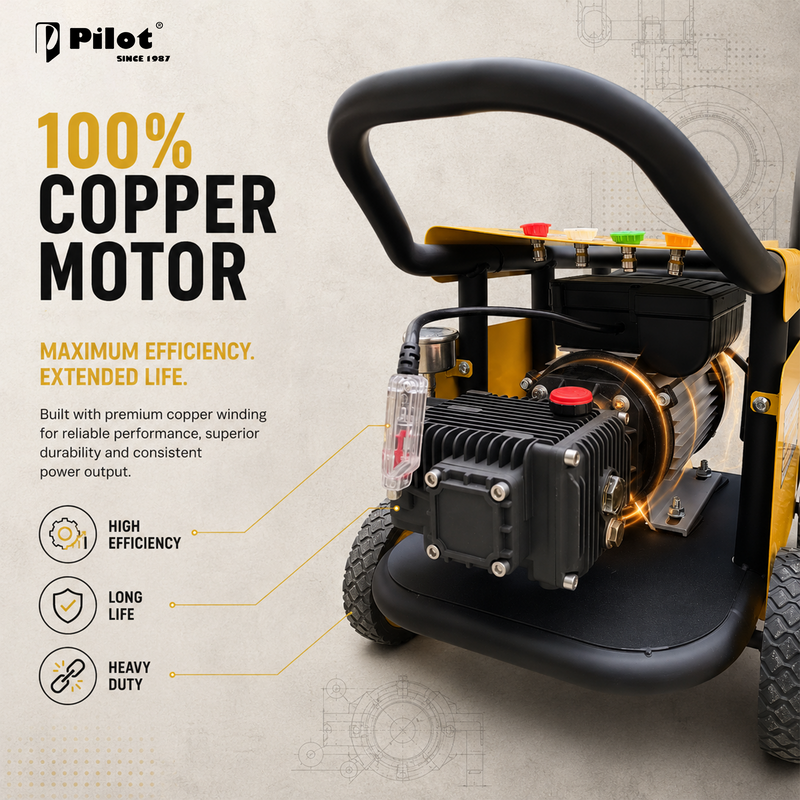 Pilot High Pressure Washer 2.5HP Copper Motor, 90-120 Bar, 12L/min Water Flow, Car Pressure Washer, Water Pressure Washer for Car Cleaning, Bike Washing, Patio, Driveway & Outdoor Cleaning