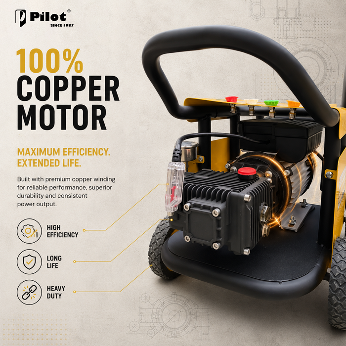 Pilot High Pressure Washer 2.5HP Copper Motor, 90-120 Bar, 12L/min Water Flow, Car Pressure Washer, Water Pressure Washer for Car Cleaning, Bike Washing, Patio, Driveway & Outdoor Cleaning