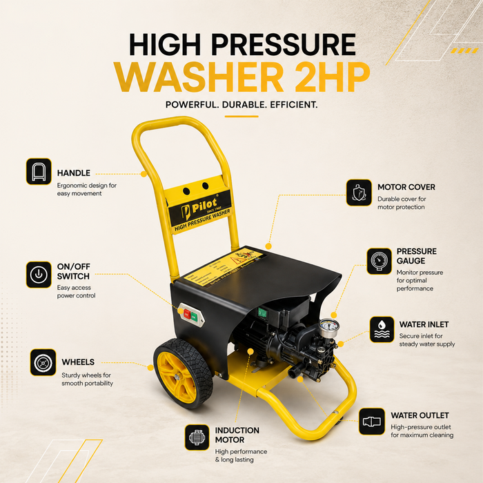Pilot High Pressure Washer 2HP Car Washer Machine, Car Pressure Washer, 90-120 Bar Electric Water Pressure Washer, 10L/min Power Cleaner for Car, Bike, Patio, Garden & Home Cleaning