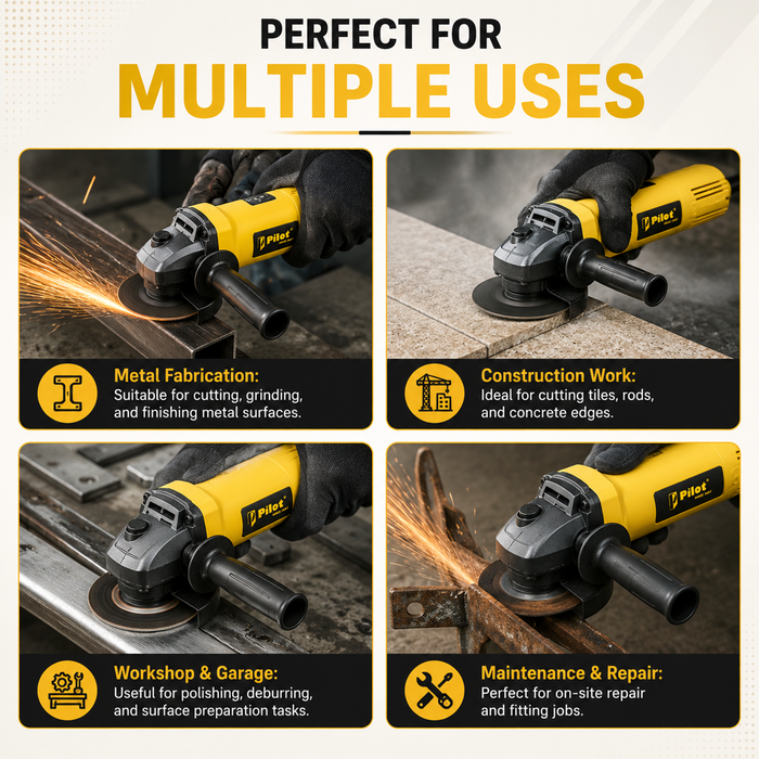 Pilot Angle Grinder 4 Inch 900W Copper Motor | 100MM Disc | 11000 RPM High-Speed Grinder | Heavy Duty Electric Cutting, Grinding & Polishing Machine for Metal, Steel & Construction Work