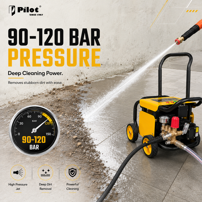 Pilot High Pressure Washer 2.5HP Copper Motor, 90-120 Bar, 12L/min Water Flow, Car Pressure Washer, Water Pressure Washer for Car Cleaning, Bike Washing, Patio, Driveway & Outdoor Cleaning