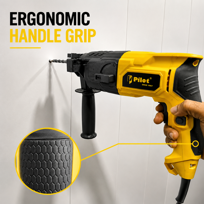 Pilot Rotary Hammer Drill 20MM 750W | SDS Plus Hammer Drill Machine | Concrete, Brick & Masonry Drilling, Chiseling & Demolition Tool for Construction & Renovation Work