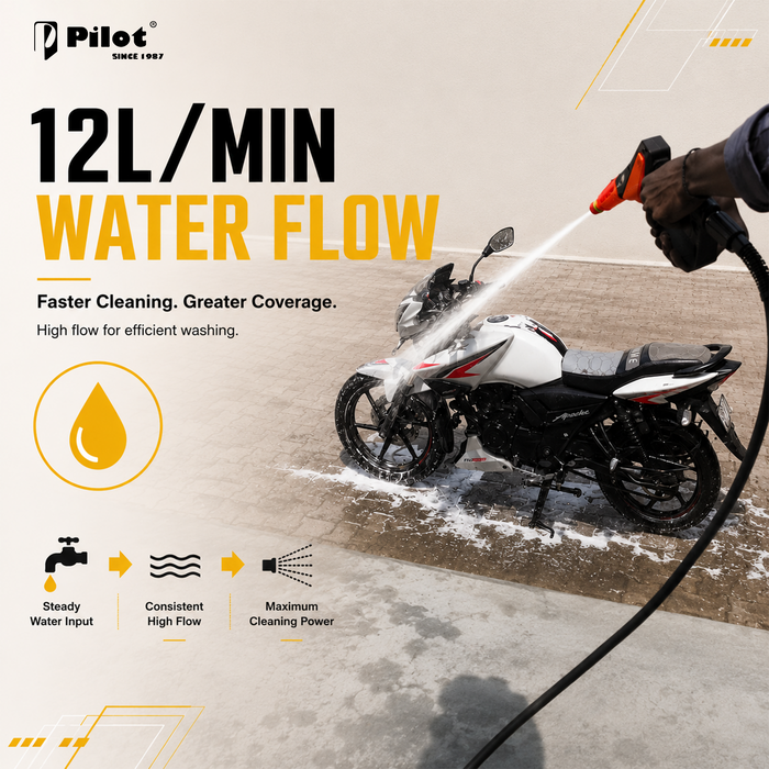 Pilot High Pressure Washer 2.5HP Copper Motor, 90-120 Bar, 12L/min Water Flow, Car Pressure Washer, Water Pressure Washer for Car Cleaning, Bike Washing, Patio, Driveway & Outdoor Cleaning