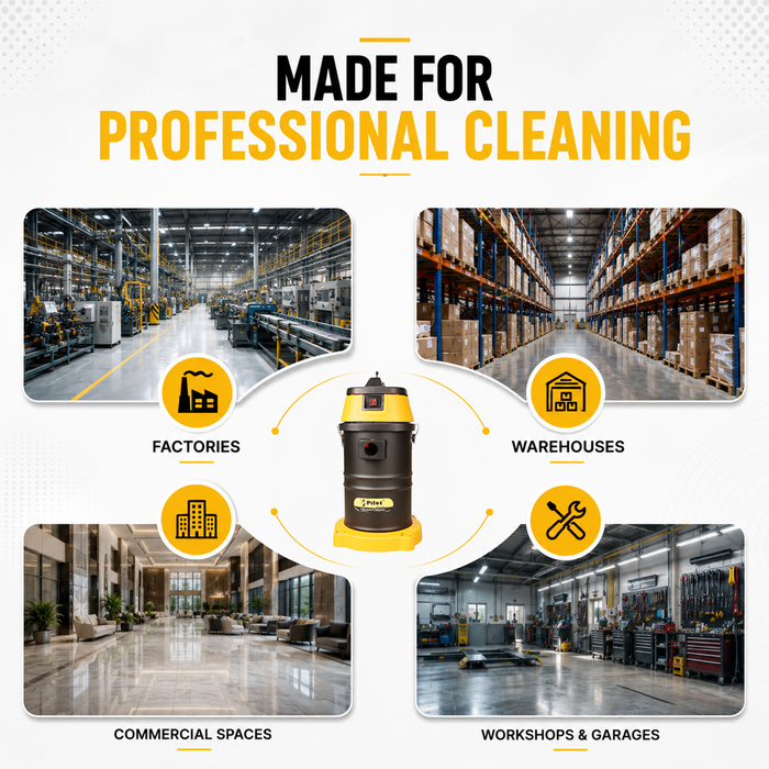 Pilot 45L Wet and Dry Vacuum Cleaner | 1500W Copper Motor (Single) | Stainless Steel Body | High Suction Heavy Duty Industrial Vacuum | Ideal for Home, Car, Garage & Workshop Use