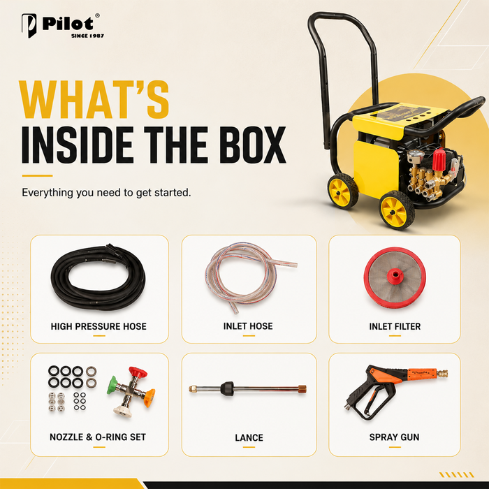 Pilot High Pressure Washer 2.5HP Copper Motor, 90-120 Bar, 12L/min Water Flow, Car Pressure Washer, Water Pressure Washer for Car Cleaning, Bike Washing, Patio, Driveway & Outdoor Cleaning