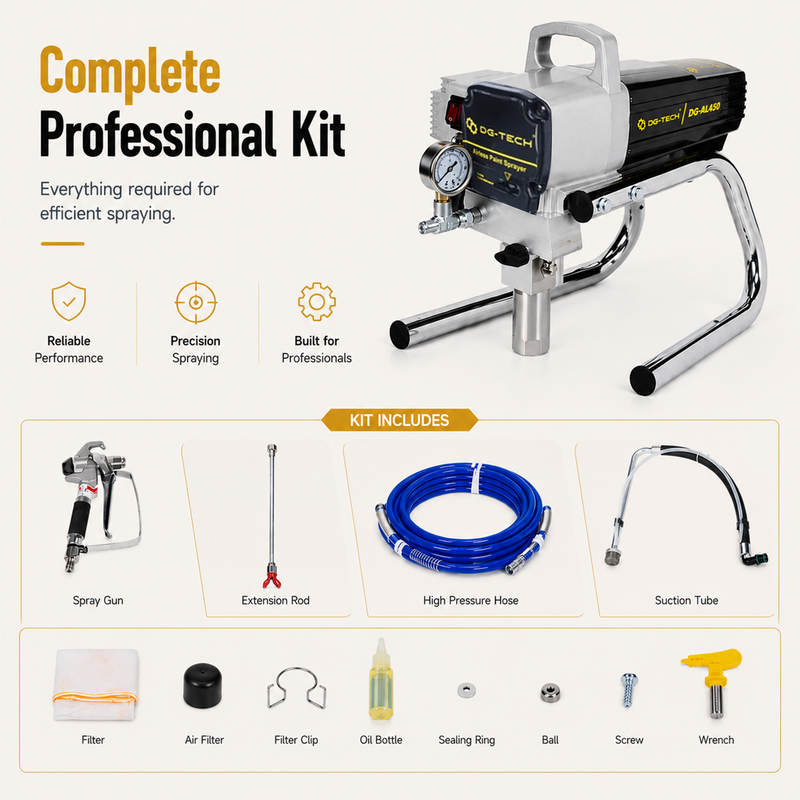 DG-Tech Airless Paint Sprayer 450 | 1800W Heavy Duty High Pressure Paint Machine | 3000 PSI Electric Spray Gun with 2.5L/Min Flow Rate for Walls, Industrial Coating, Furniture & Renovation