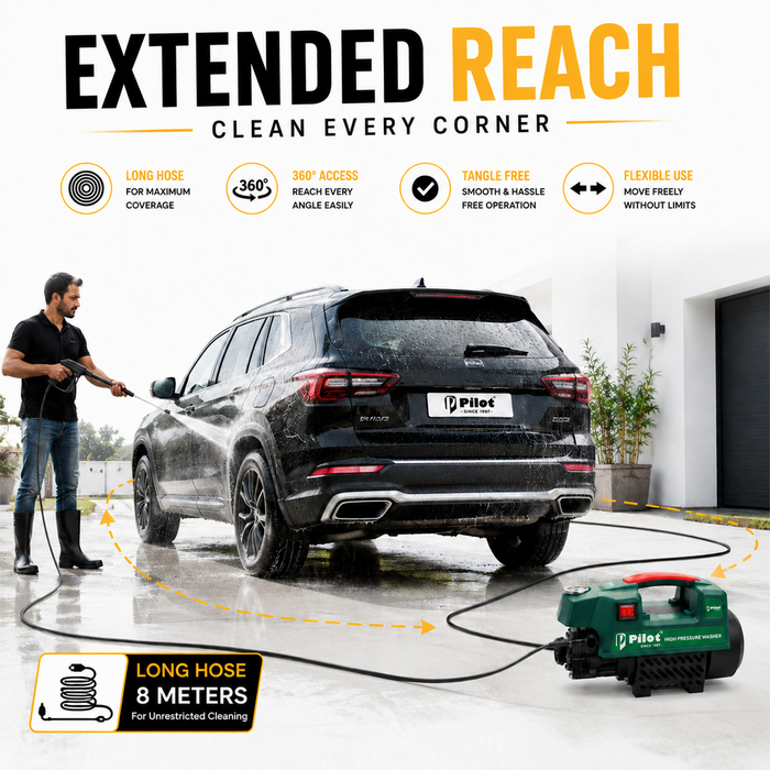Pilot 2400W High Pressure Car Washer | 150 Bar 10L/min Water Flow | Portable Pressure Washer for Car, Bike, Home Cleaning, Patio & Garden Use | PL-PWC-02