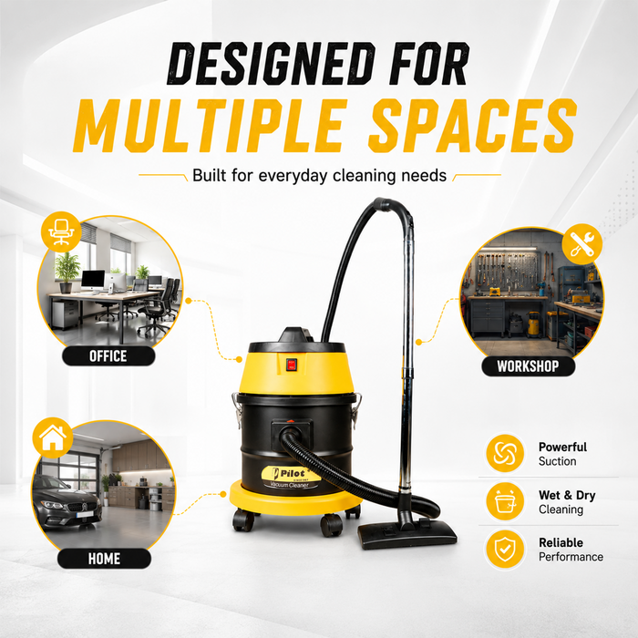 Pilot 25L Wet & Dry Vacuum Cleaner for Home & Commercial Use | 1200W Copper Motor | High Suction 2000mm H₂O | Compact & Portable |  High Strength Stainless Steel Body