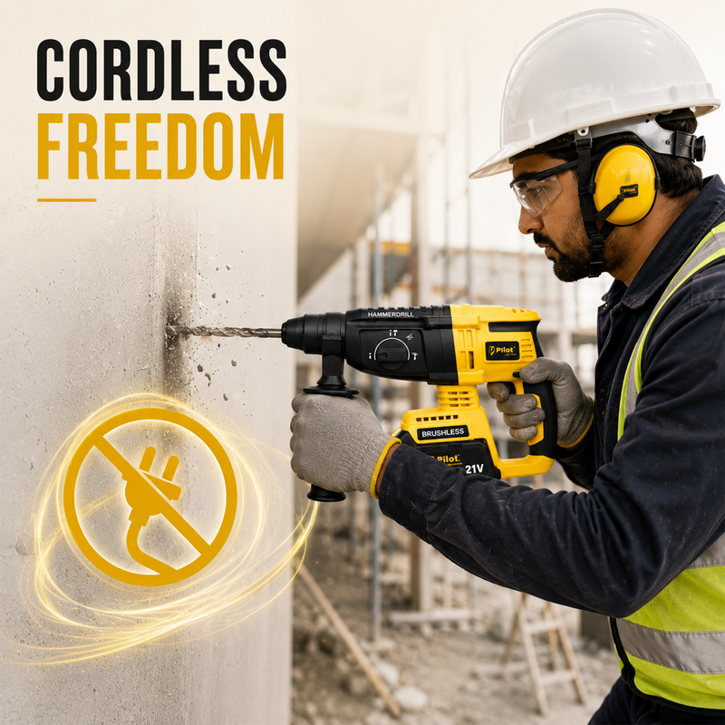 Pilot 21V Cordless Rotary Hammer Drill | Brushless Copper Motor, 3.0Ah Battery, SDS Plus Chuck 26MM, 3.0J Impact Energy, 0-2800 RPM | Heavy Duty Concrete Drilling Machine