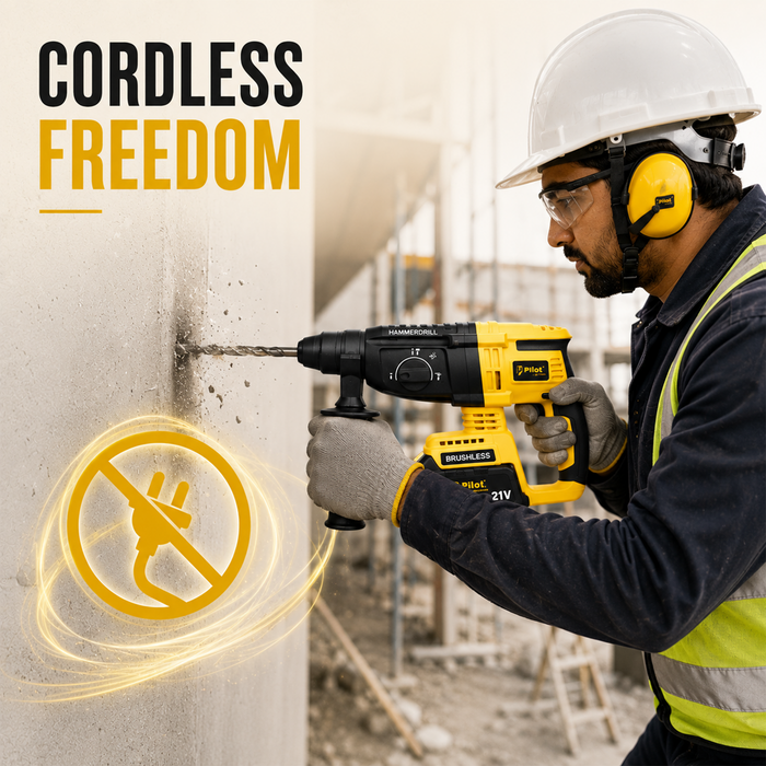 Pilot 21V Cordless Rotary Hammer Drill | Brushless Copper Motor, 3.0Ah Battery, SDS Plus Chuck 26MM, 3.0J Impact Energy, 0-2800 RPM | Heavy Duty Concrete Drilling Machine