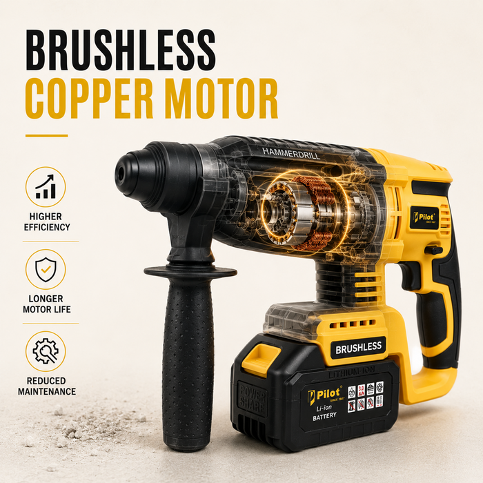 Pilot 21V Cordless Rotary Hammer Drill | Brushless Copper Motor, 3.0Ah Battery, SDS Plus Chuck 26MM, 3.0J Impact Energy, 0-2800 RPM | Heavy Duty Concrete Drilling Machine