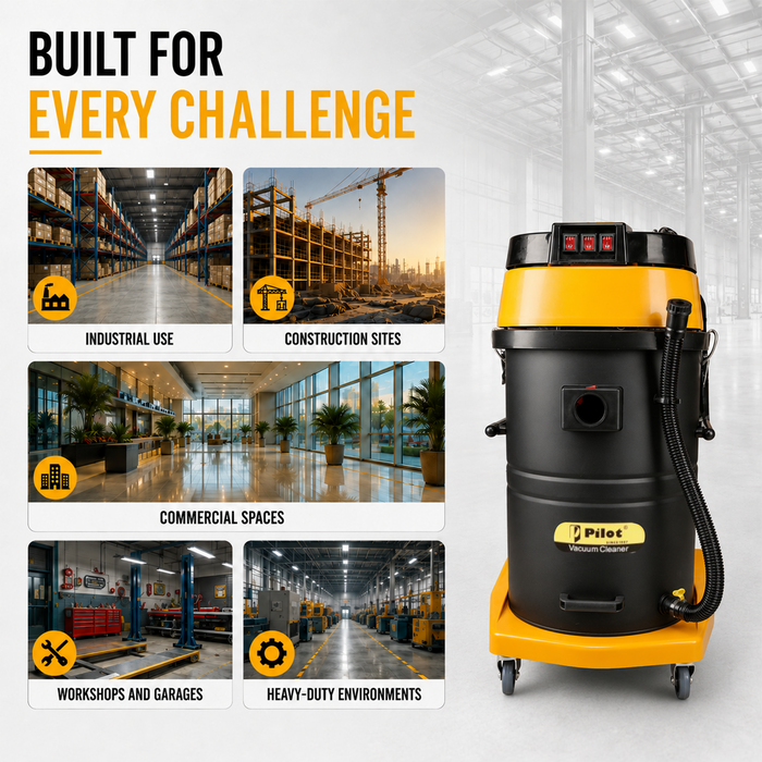 Pilot 100L Wet and Dry Vacuum Cleaner | 4500W Triple Copper Motor | Stainless Steel Body | Heavy Duty Industrial Vacuum | High Suction for Factory, Garage & Commercial Use