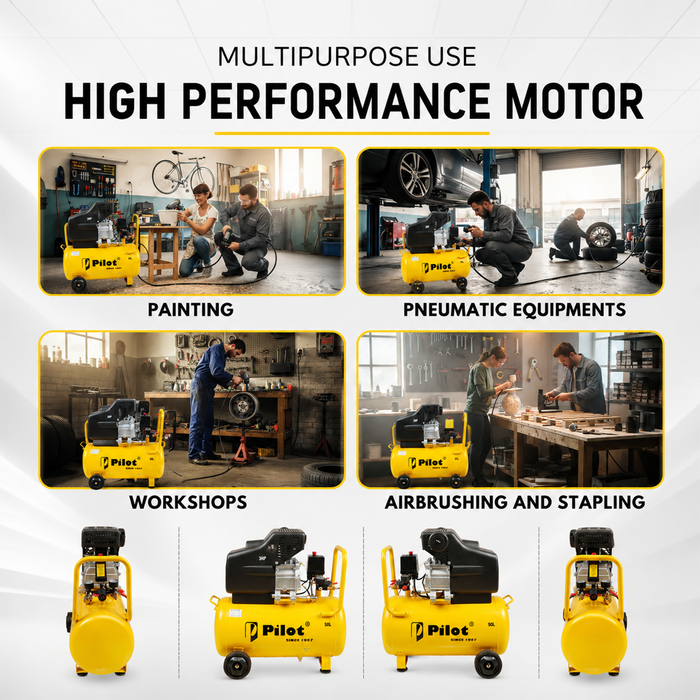 Pilot Tools Direct Driven Air Compressor 60L 3.5HP | 256 L/min Air Delivery | 8 Bar/115 PSI | 2850 RPM | Portable Air Compressor for Car Garage, Spray Painting, Pneumatic Tools & DIY Workshop