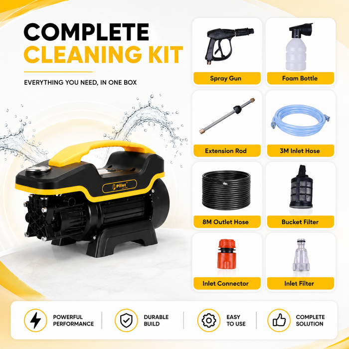 Pilot High Pressure Washer 2600W Copper Motor | 160 Bar Car & Bike Washer | Water Pressure Pump for Car Washing | Portable Power Cleaning Machine | 10L/min Flow for Home & Garden (PWC-04)
