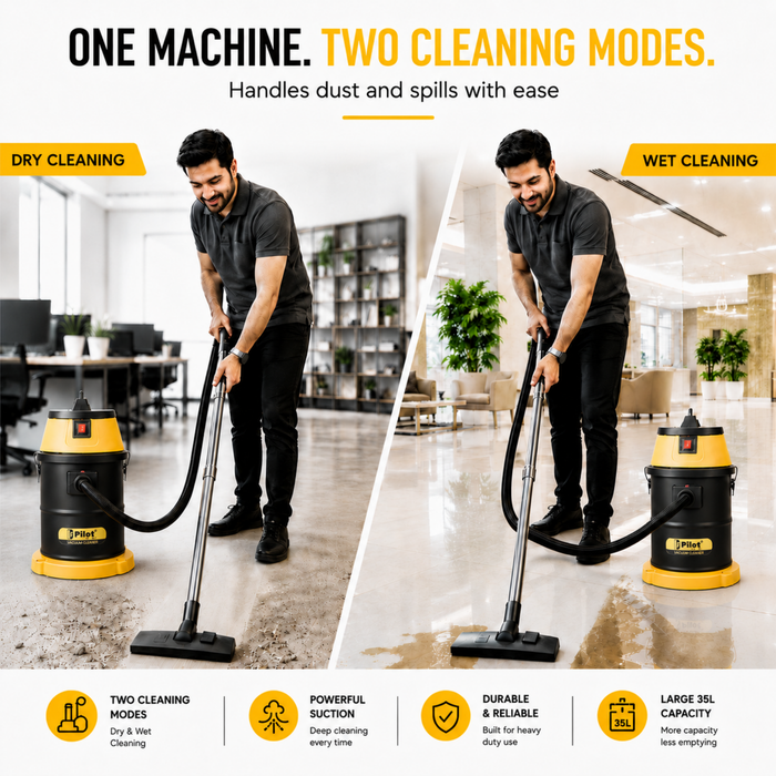 Pilot 35L Wet and Dry Vacuum Cleaner | 1500W Single Copper Motor | Stainless Steel Body | High Suction Heavy Duty Industrial Vacuum | Ideal for Home, Car, Garage & Workshop Use