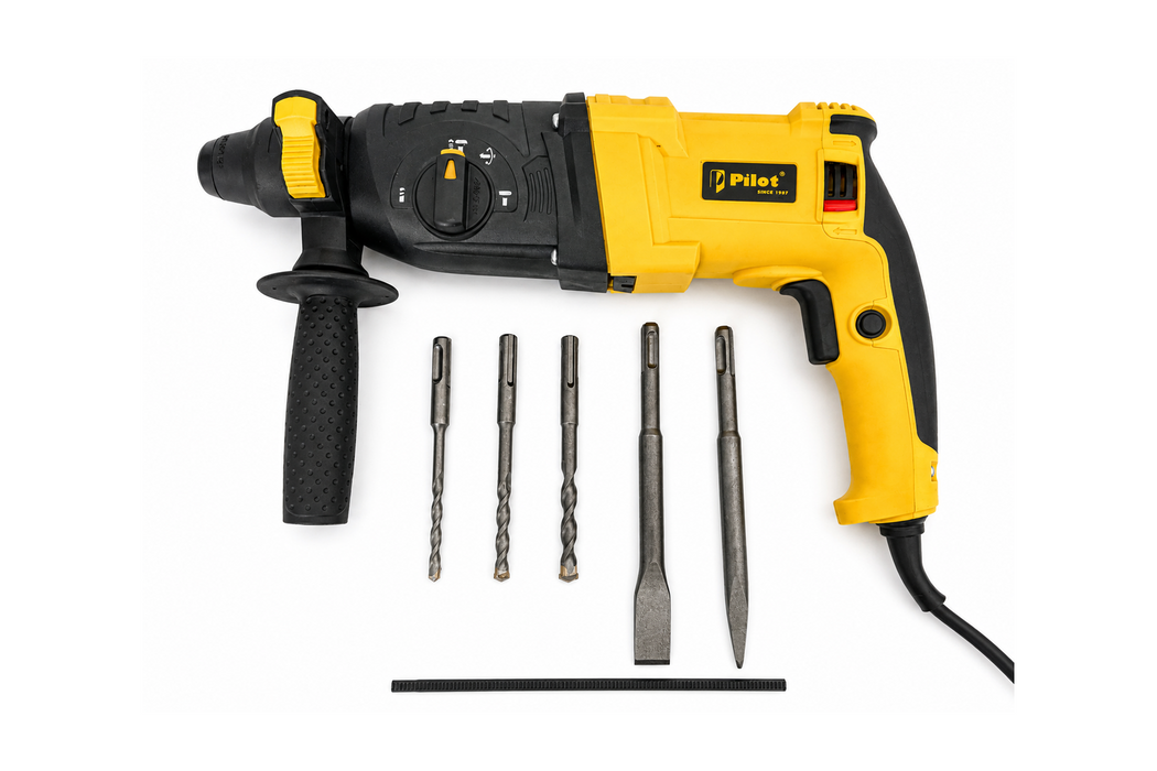Pilot Rotary Hammer Drill 26MM 1000W | SDS Plus Hammer Drill Machine | Concrete, Brick, Stone & Masonry Drilling, Chiseling & Demolition Tool for Construction, Industrial & DIY Applications