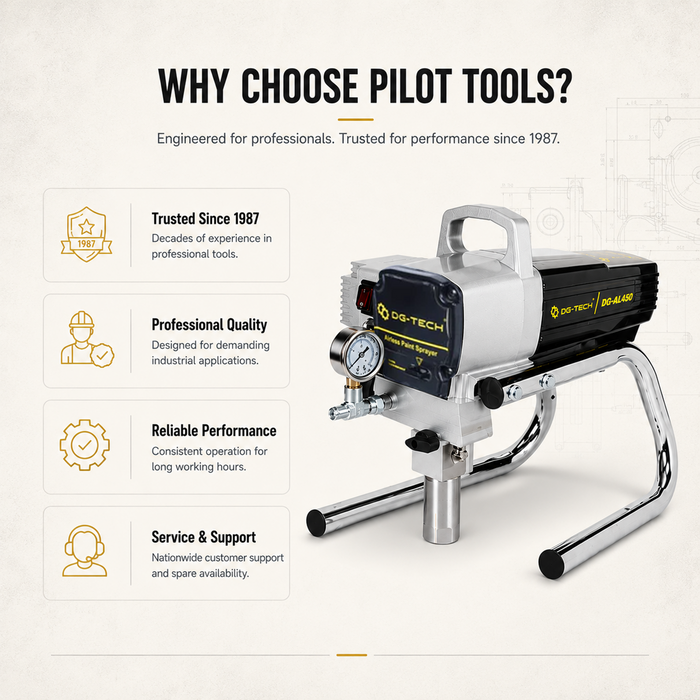 Pilot Airless Paint Sprayer 450 | 1800W Heavy Duty High Pressure Paint Machine | 3000 PSI Electric Spray Gun with 2.5L/Min Flow Rate for Walls, Industrial Coating, Furniture & Renovation