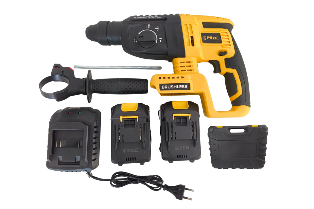 Pilot 21V Cordless Rotary Hammer Drill | Brushless Copper Motor, 3.0Ah Battery, SDS Plus Chuck 26MM, 3.0J Impact Energy, 0-2800 RPM | Heavy Duty Concrete Drilling Machine
