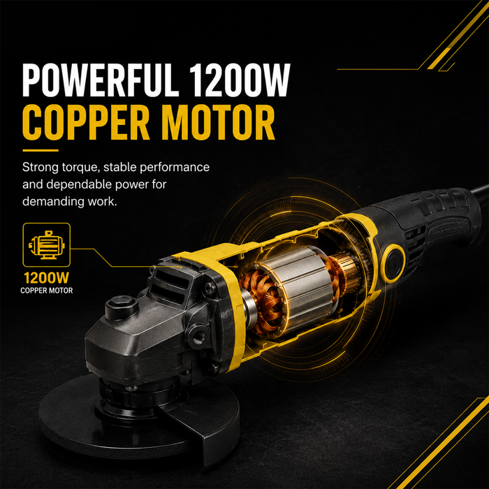 Pilot Angle Grinder 4 Inch 1200W Copper Motor | 100mm Disc High-Speed Cutting & Grinding Machine