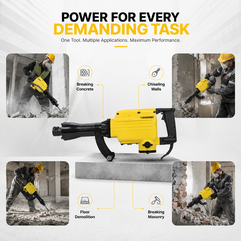Pilot Demolition Hammer 16KG 2000W Electric Jack Hammer | 45J Impact Energy | 1400 BPM Heavy Duty Concrete Breaker with Shock-Absorbing Handle for RCC, Concrete, Roadwork, Construction & Industrial Demolition