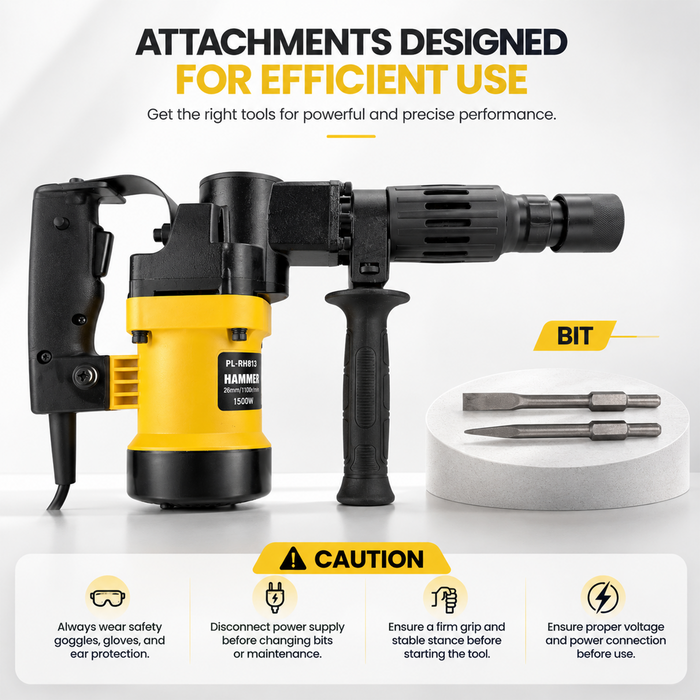 Pilot 1300W 5KG Demolition Hammer | 10J Heavy-Duty Electric Concrete Breaker Machine for Construction, Masonry & Renovation