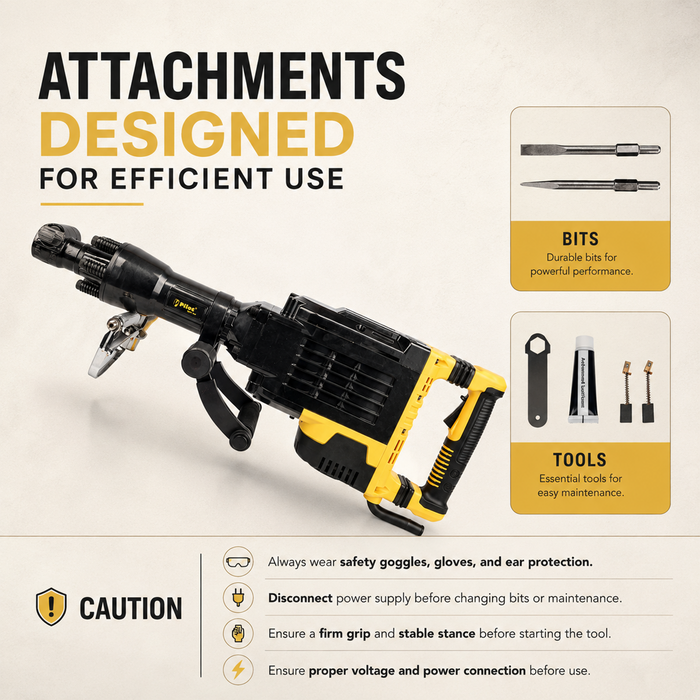 Pilot Demolition Hammer 24KG 3000W Electric Jack Hammer | 75J Impact Energy | 2200 BPM Heavy Duty Concrete Breaker with Comfort Grip Handle for RCC, Concrete, Roadwork, Construction & Industrial Demolition