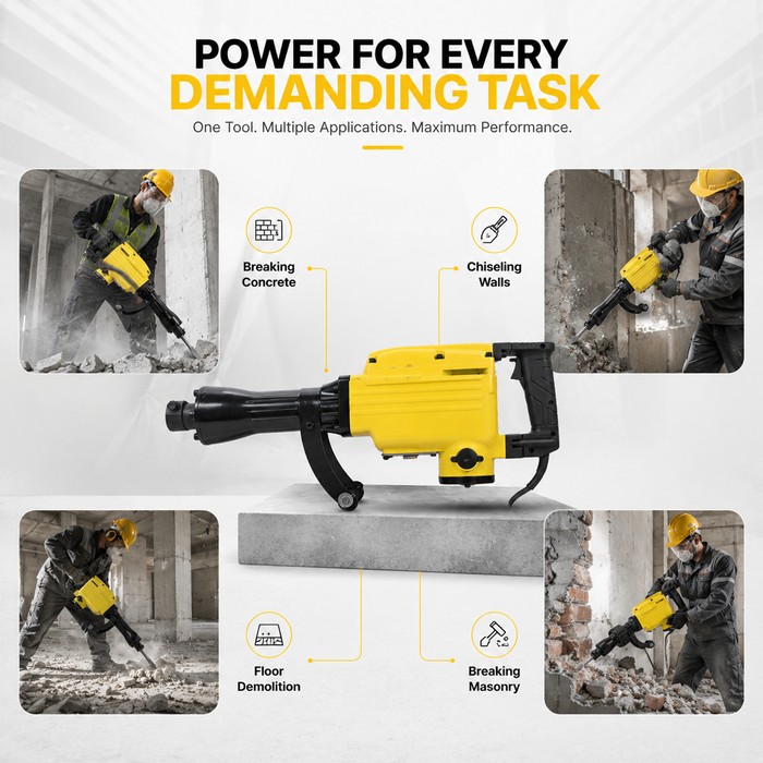 Pilot Demolition Hammer 16KG 2000W Electric Jack Hammer | 45J Impact Energy | 1400 BPM Heavy Duty Concrete Breaker with Shock-Absorbing Handle for RCC, Concrete, Roadwork, Construction & Industrial Demolition