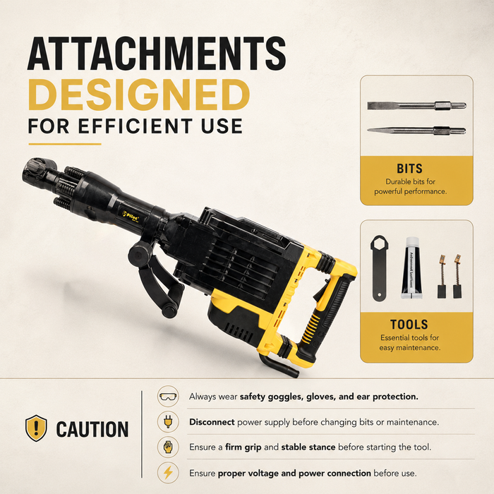 Pilot Demolition Hammer 24KG 3000W Electric Jack Hammer | 75J Impact Energy | 2200 BPM Heavy Duty Concrete Breaker with Comfort Grip Handle for RCC, Concrete, Roadwork, Construction & Industrial Demolition