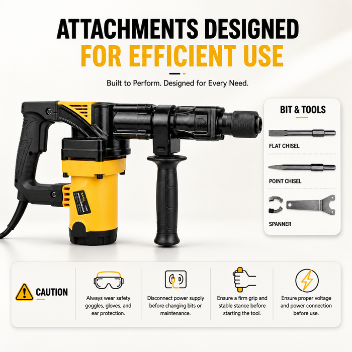 Pilot Demolition Hammer 7KG 1500W Electric Jack Hammer | 10J Impact Energy | 3000 BPM Heavy Duty Concrete Breaker with Anti-Vibration Handle | Demolition Tool for Concrete, Tile, Wall & Construction