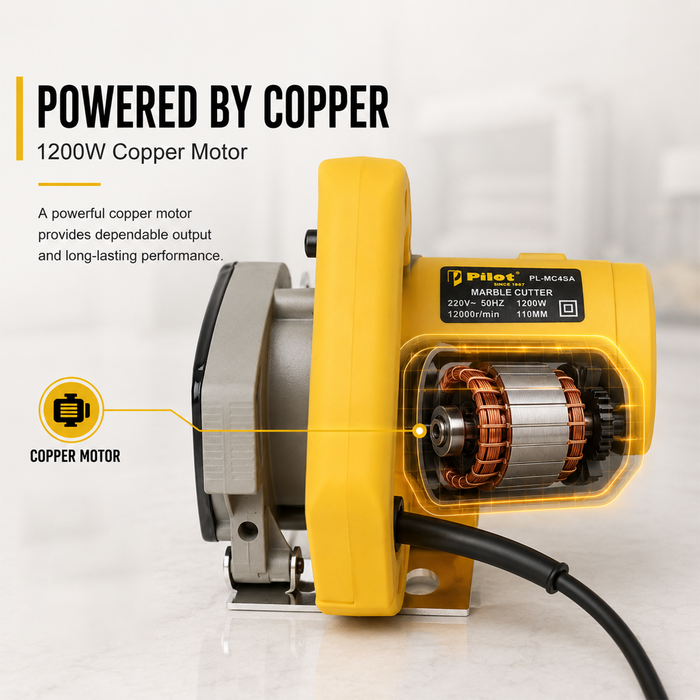 Pilot Marble Cutter 1200W SA Type Copper Motor | 110mm Blade | 12,000 RPM Stone & Tile Cutting Machine