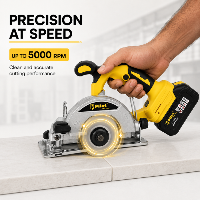 Pilot 21V Cordless Marble Cutter 125MM | Brushless Motor, 4.0Ah Battery, 5000 RPM, Heavy Duty Tile Granite Stone Cutting Machine