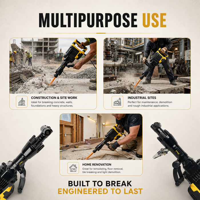Pilot Demolition Hammer 24KG 3000W Electric Jack Hammer | 75J Impact Energy | 2200 BPM Heavy Duty Concrete Breaker with Comfort Grip Handle for RCC, Concrete, Roadwork, Construction & Industrial Demolition