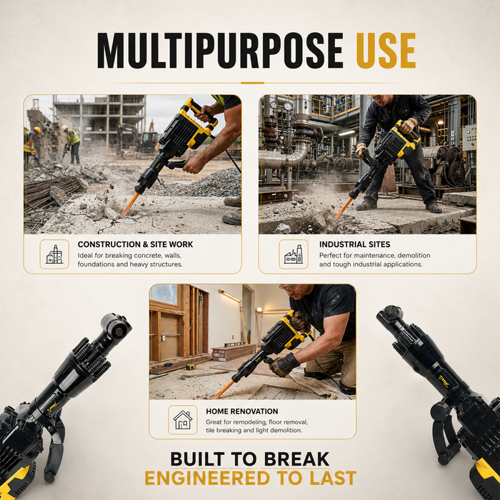Pilot Demolition Hammer 24KG 3000W Electric Jack Hammer | 75J Impact Energy | 2200 BPM Heavy Duty Concrete Breaker with Comfort Grip Handle for RCC, Concrete, Roadwork, Construction & Industrial Demolition