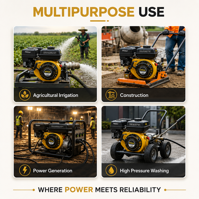 Pilot Petrol Driven Engine 7.5HP | 4-Stroke Petrol Engine | Compact & Powerful 163cc | Easy Recoil Start | Versatile Use for Water Pumps, Cultivators & Industrial Tools