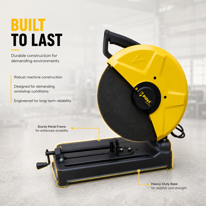 Pilot Cut Off Machine 2400W 355MM (14 Inch) | 3500 RPM Heavy Duty Metal Cutting Saw | Industrial Chop Saw for Steel Rods, Pipes, Iron & Fabrication Work