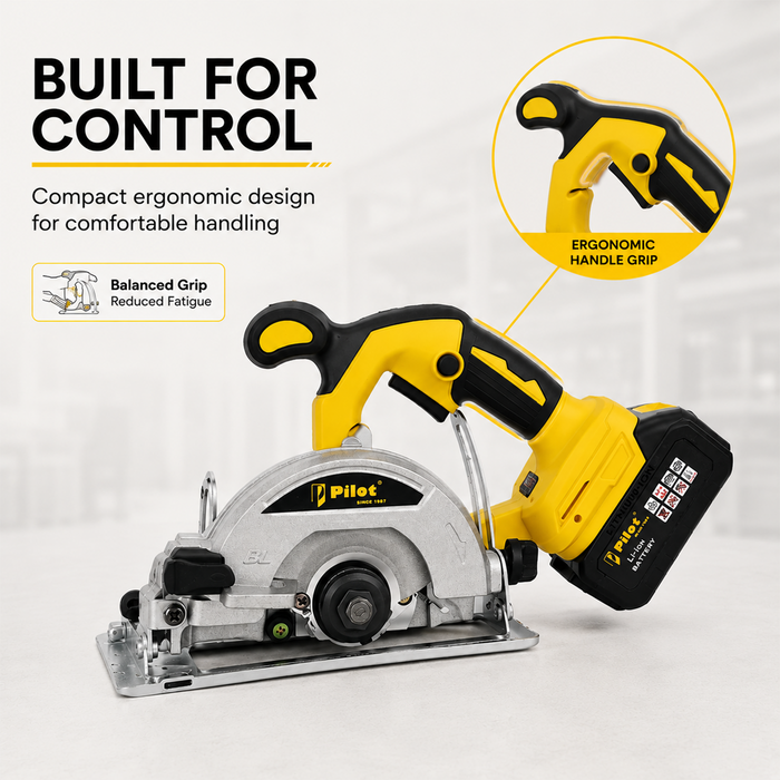 Pilot 21V Cordless Marble Cutter 125MM | Brushless Motor, 4.0Ah Battery, 5000 RPM, Heavy Duty Tile Granite Stone Cutting Machine