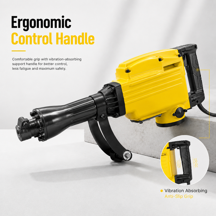 Pilot Demolition Hammer 16KG 2000W Electric Jack Hammer | 45J Impact Energy | 1400 BPM Heavy Duty Concrete Breaker with Shock-Absorbing Handle for RCC, Concrete, Roadwork, Construction & Industrial Demolition