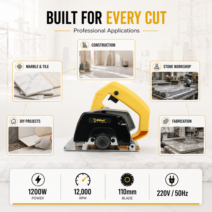 Pilot Marble Cutter 1200W SA Type Copper Motor | 110mm Blade | 12,000 RPM Stone & Tile Cutting Machine