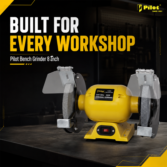Pilot Bench Grinder 8 Inch 300W Electric Grinding Machine | 2950 RPM Heavy Duty Bench Grinder for Tool Sharpening, Metal Grinding, Rust Removal, Polishing & Workshop Use