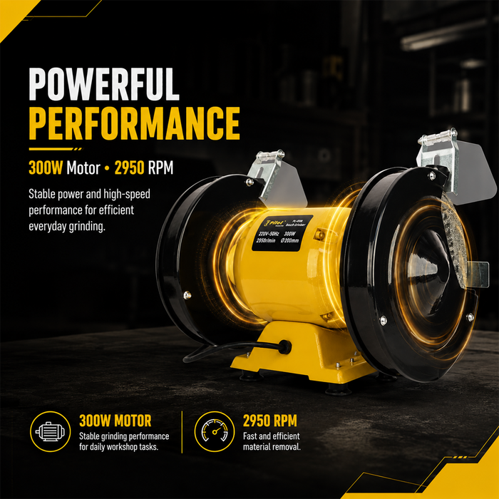 Pilot Bench Grinder 8 Inch 300W Electric Grinding Machine | 2950 RPM Heavy Duty Bench Grinder for Tool Sharpening, Metal Grinding, Rust Removal, Polishing & Workshop Use