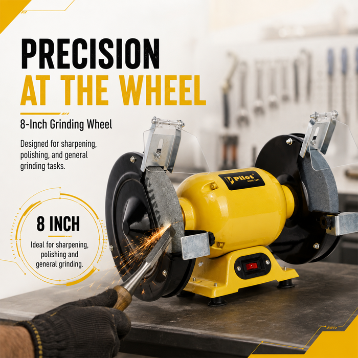 Pilot Bench Grinder 8 Inch 300W Electric Grinding Machine | 2950 RPM Heavy Duty Bench Grinder for Tool Sharpening, Metal Grinding, Rust Removal, Polishing & Workshop Use