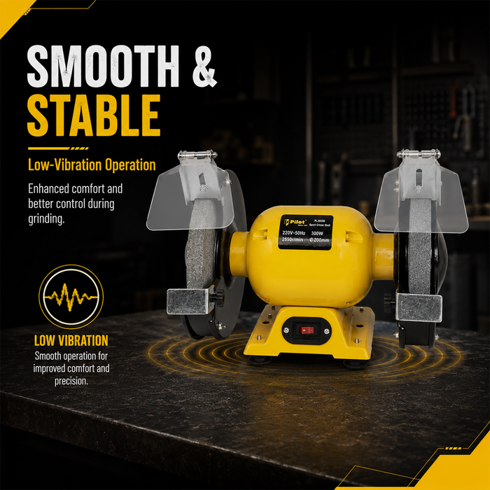 Pilot Bench Grinder 8 Inch 300W Electric Grinding Machine | 2950 RPM Heavy Duty Bench Grinder for Tool Sharpening, Metal Grinding, Rust Removal, Polishing & Workshop Use